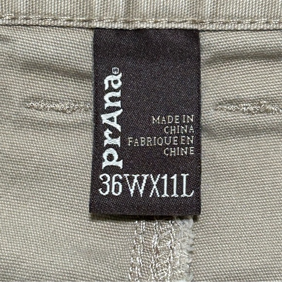 prAna Men's Khaki Stretch Shorts 36W x 11L – Utility Pocket Cotton Blend Comfort - Picture 3 of 8